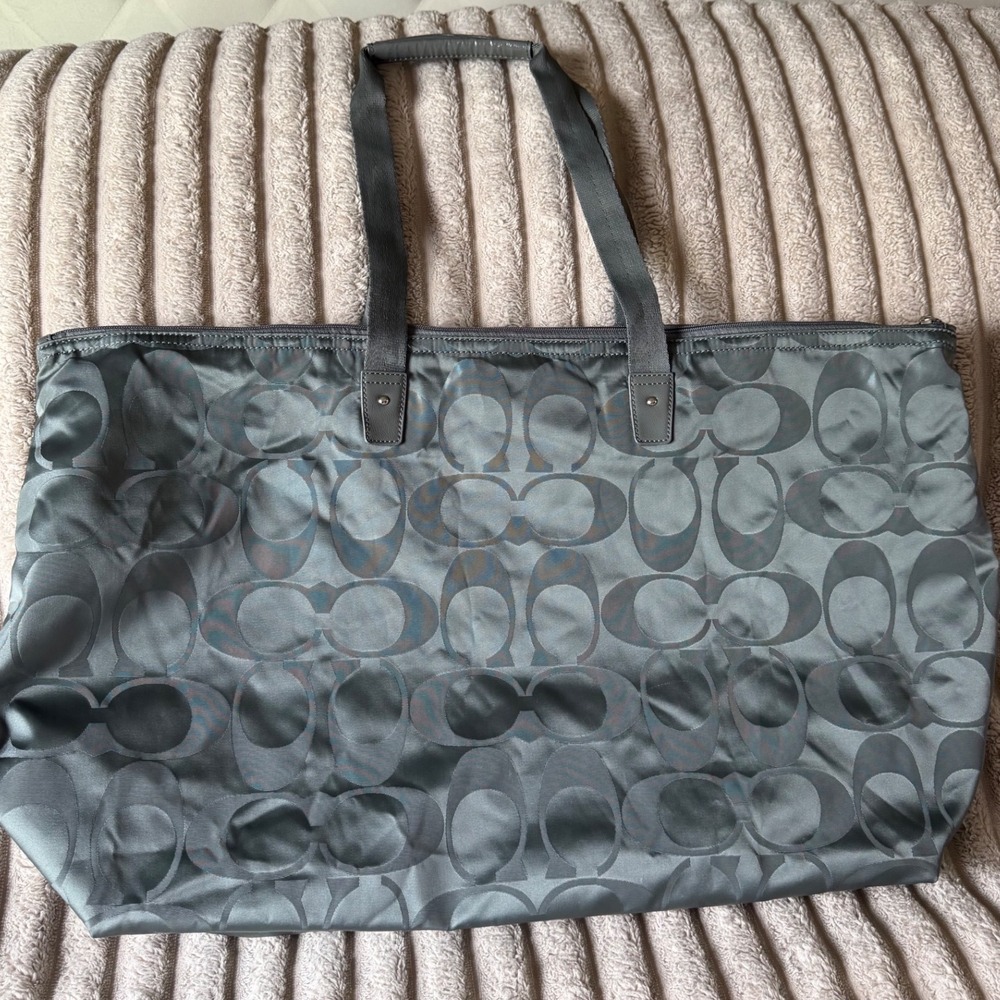 Coach Signature C Packable Weekender Tote Bag Gray Satin Travel Pouch 1941 - Picture 7 of 13